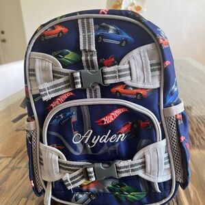 Pottery Barn Kids Blue Hot Wheels Backpack with name Ayden